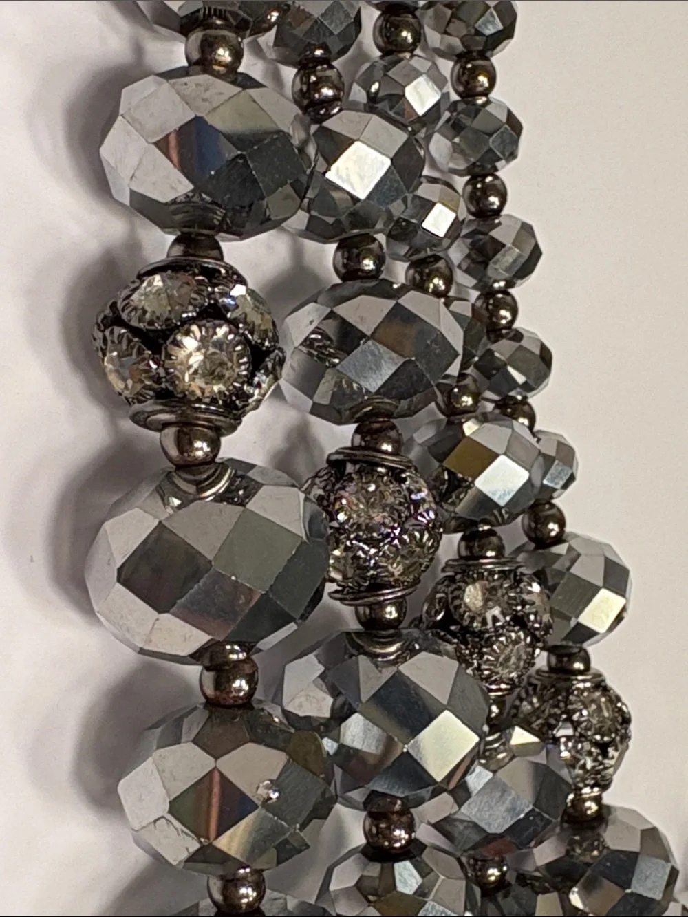 Dazzling Multi-Strand Faux Hematite Crystal Statement Necklace Sparkle X 100!